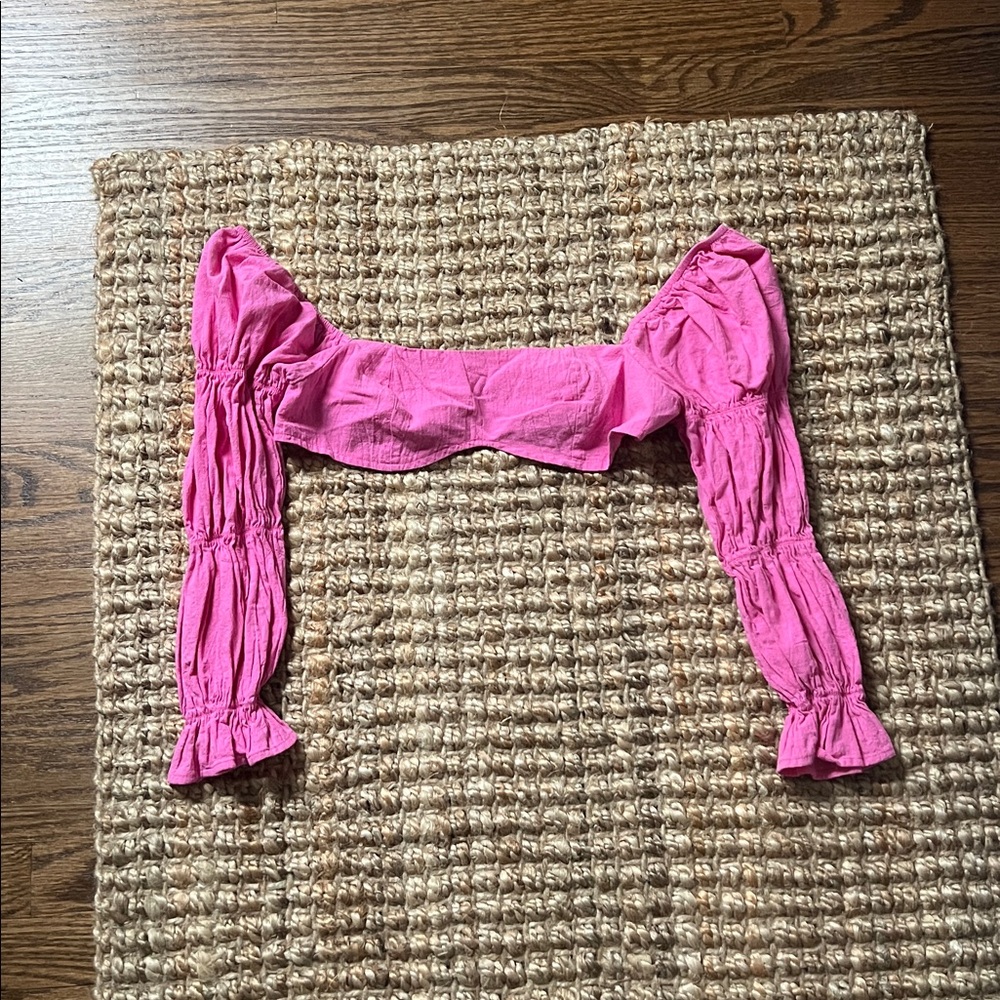 Pink Puff Sleeve Crop Top